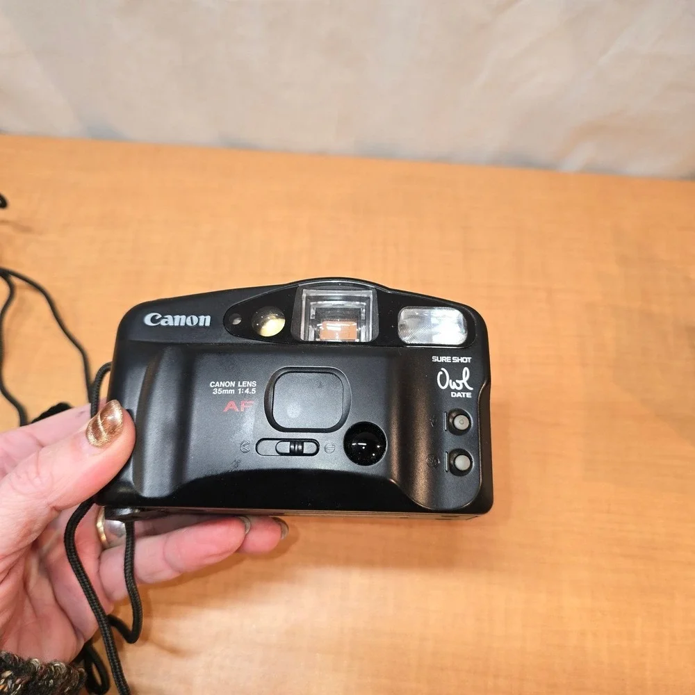 Canon Sure Shot Owl Camera AF-7‎ 35mm 1:4.5 WITH FILM - FOR PARTS